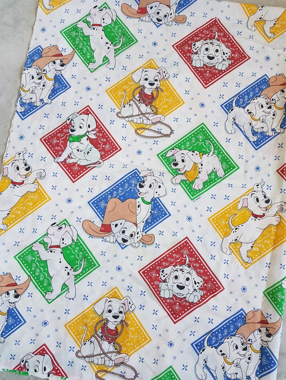 Vintage 90s Disney 101 Dalmatians Cowboy Bandana Twin Flat Bed Sheet